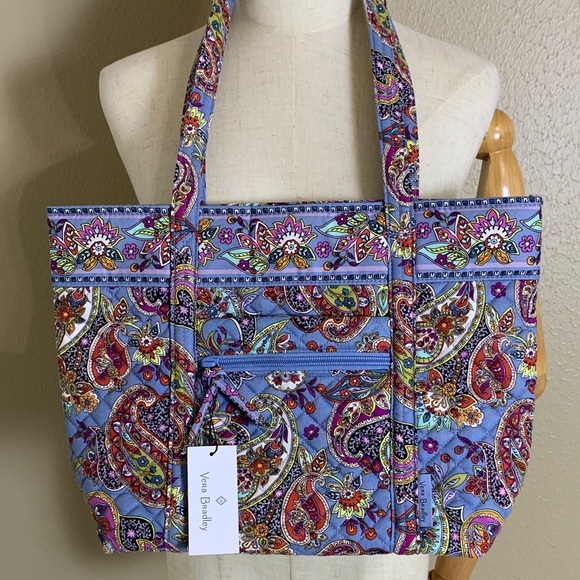NEW Vera Bradley Province Paisley Tote Bag Blue Cotton Quilted Shabby Chic - Picture 3 of 5